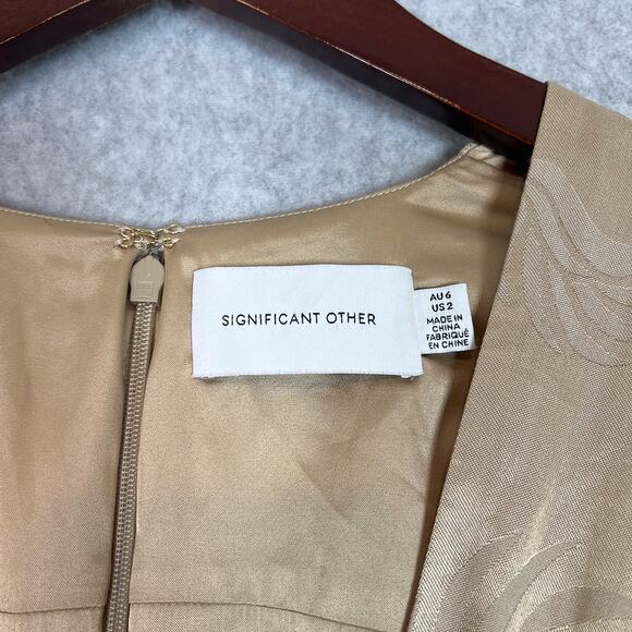 Significant Other Beige Lillian Jacquard Satin A Line Maxi Dress Size 2 - Picture 9 of 10